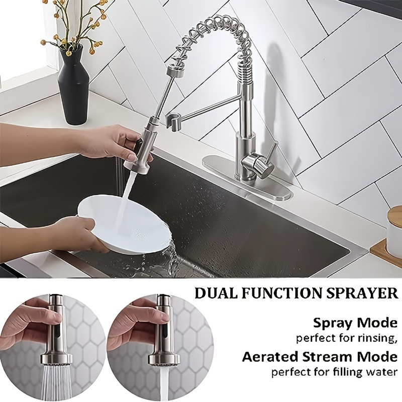 304 Stainless Steel With Deck Spring Faucet Kitchen Sink Rotatable Pull Faucet