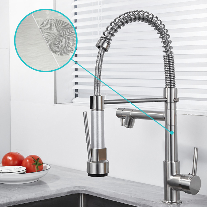 Kitchen 304 Stainless Steel Faucet With Drop-Down Sprayer Commercial Single Hole Kitchen Sink Faucet