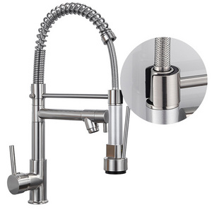 Kitchen 304 Stainless Steel Faucet With Drop-Down Sprayer Commercial Single Hole Kitchen Sink Faucet