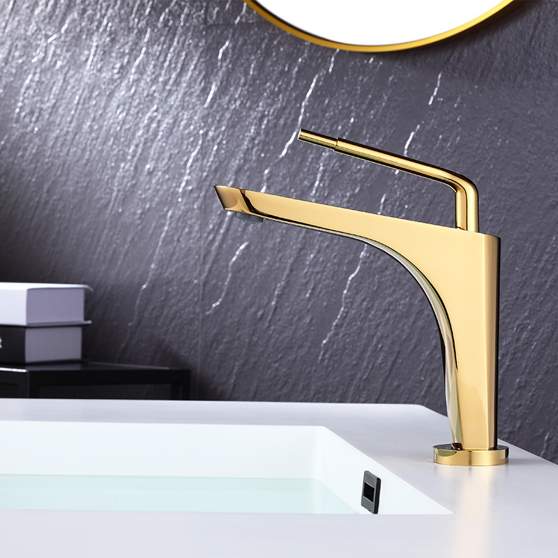 Hotel Luxury Brass Basin Faucet Toilet Brushed Gold Wash Basin Mixer Hot And Cold Faucet