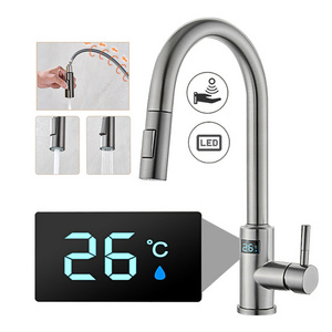 304 Stainless Steel Kitchen Drawing Hot And Cold Sense Faucet Smart Touch Digital Display Induction Sink Faucet