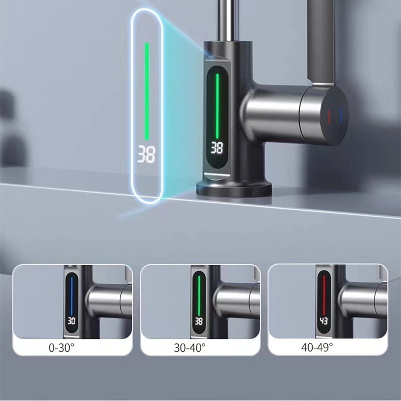 Intelligent LED Gun Gray Hot And Cold Waterfall Digital Display Faucet Bathroom Smart Thermostat Electronic Basin Faucet