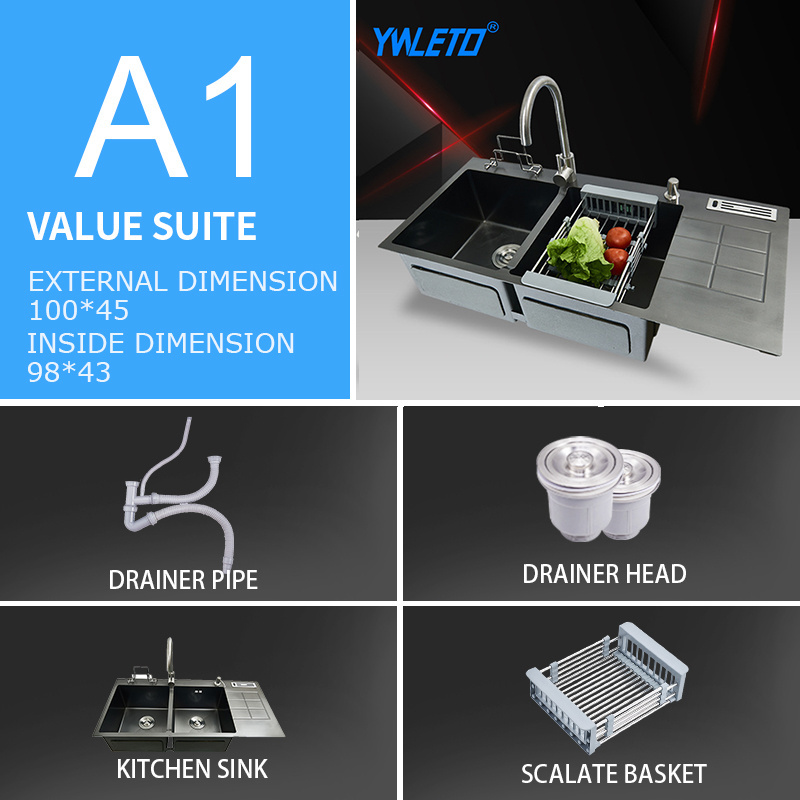 10045 modern double bowl under mount kitchen sink with faucet