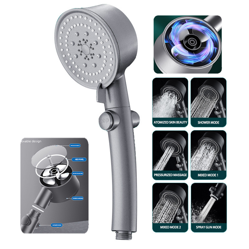 2024 New Nano Six-Gear Supercharged filter Shower spray speed shower nozzle bathroom hand-held Water Saving shower head