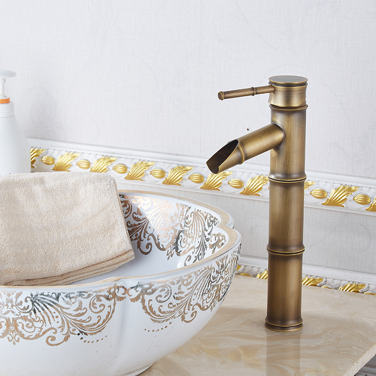 Hot sale single handle bathroom artistic antique brass basin faucet