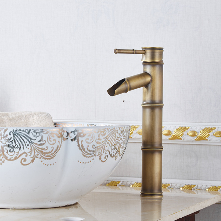 Hot sale single handle bathroom artistic antique brass basin faucet