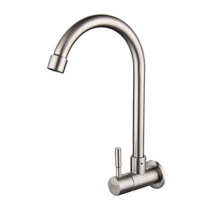 Kitchen sink SUS304 stainless steel single cooling faucet 4 points into the wall horizontal wall type rotating faucet