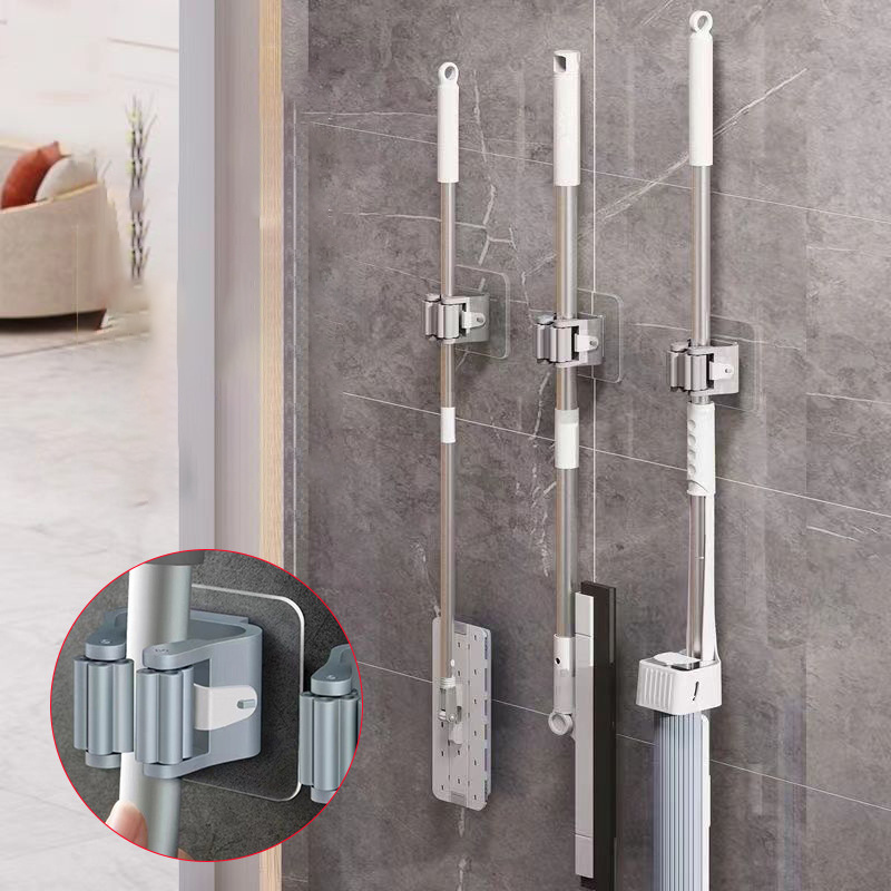 Punch-free Mop Clip Bathroom Self-adhesive Mop Storage Rack Traceless Umbrella Clamp Cloth Storage Hook