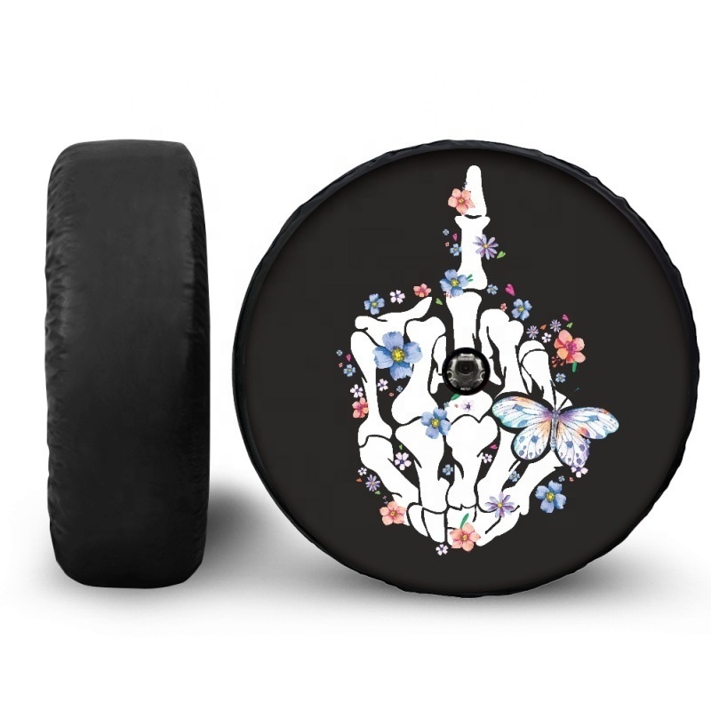 New designs anti slip custom printed cartoon polyester Creative skull tyre protection spare wheel cover car spare tire covers