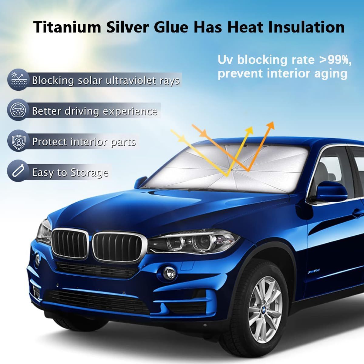 Foldable Titanium Silver Car Sun Shade Windshield Sun Shade Car Front Window Heat Insulation Protection Sun Umbrella for Car