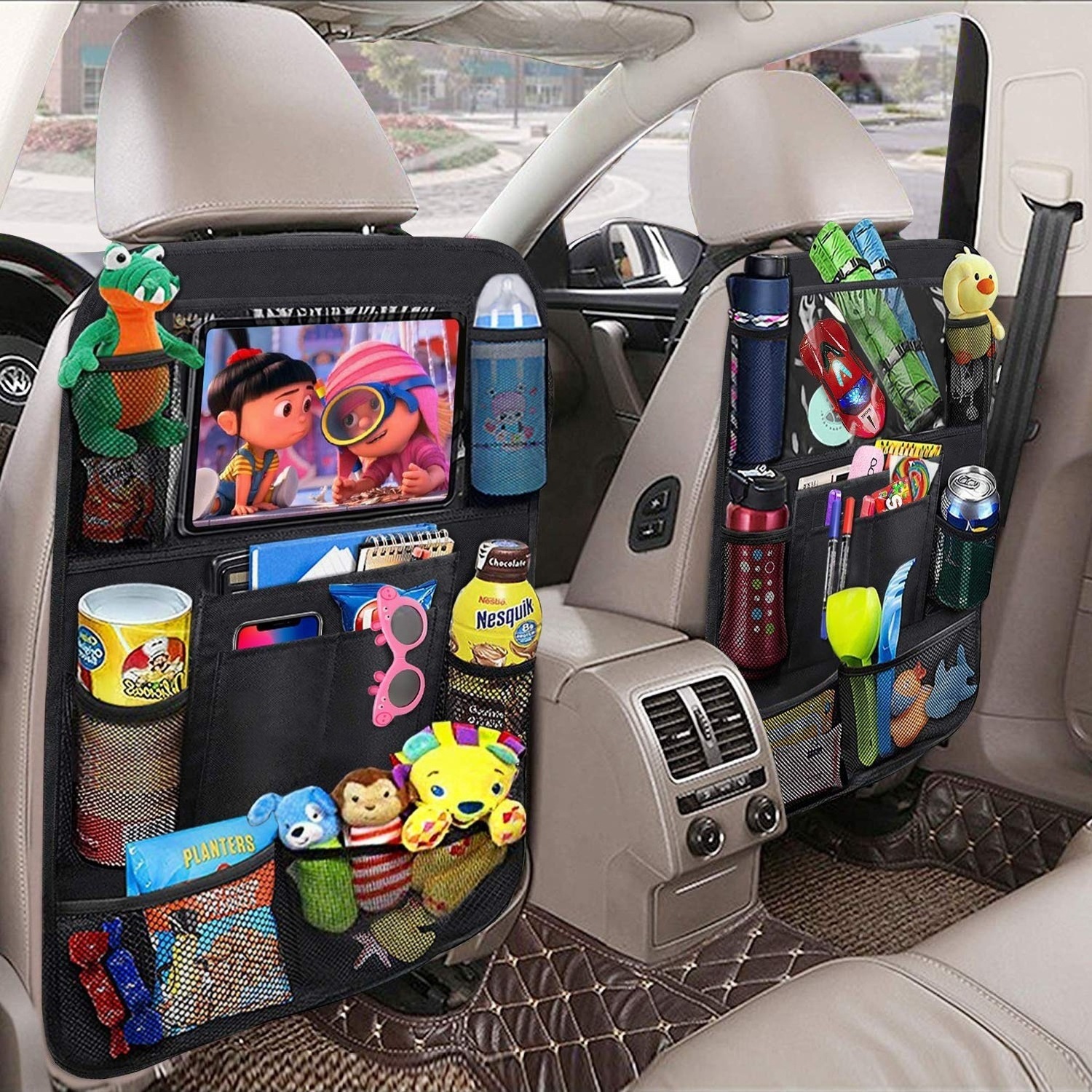 Multi-functional waterproof Leather foldable car backseat organizer hanging car seat organizer Tactical car storage organizer