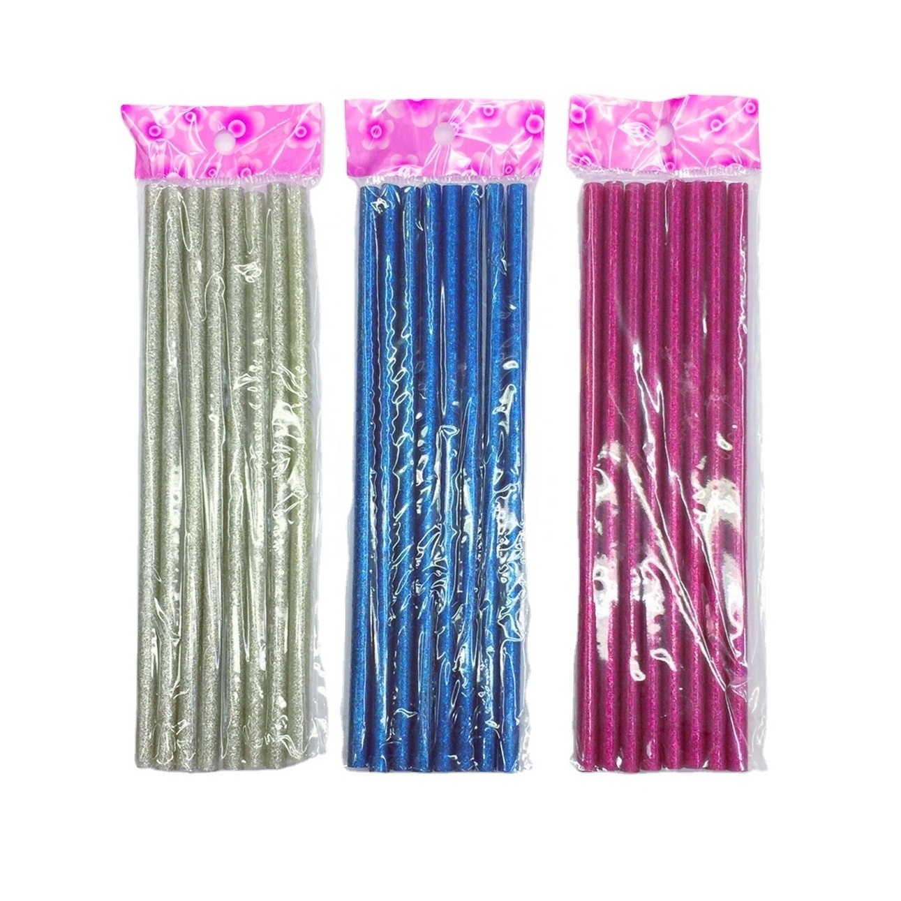 8 pcs/bag glitter silicone glue stick 7mm hot melt glue stick 18cm length golden,silver,purple,green,red,blue