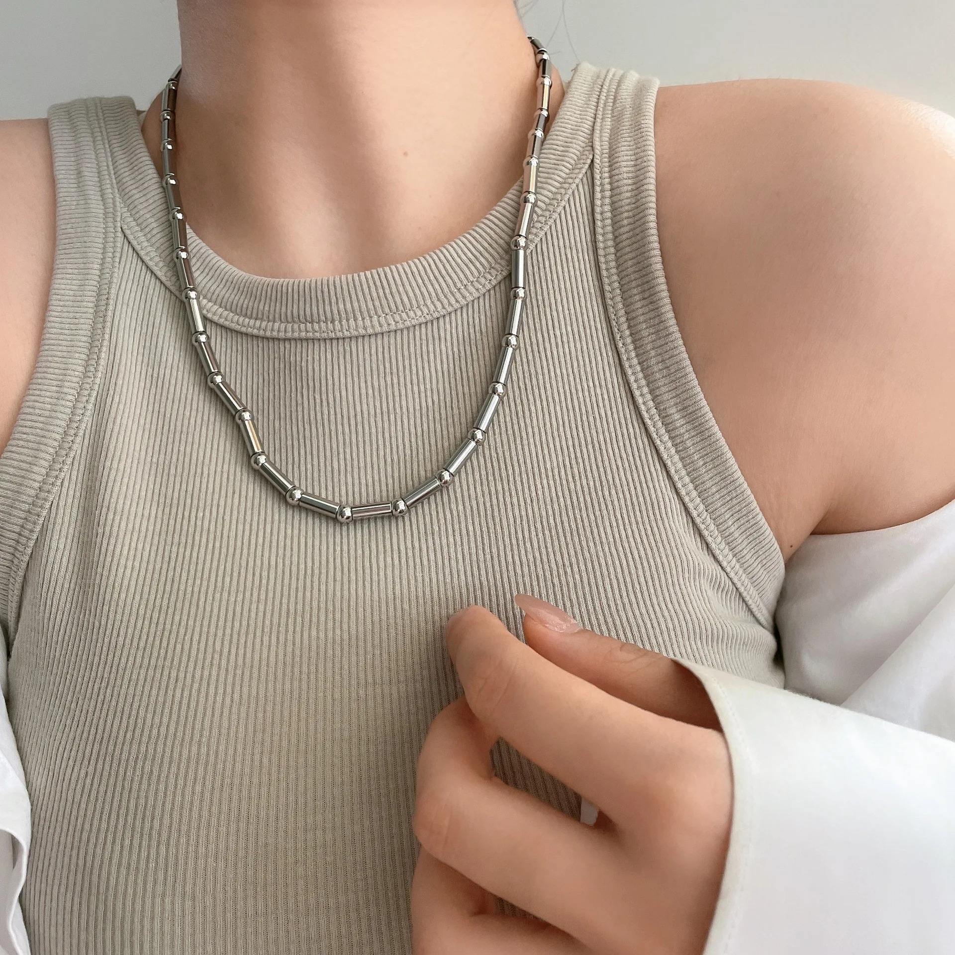 Titanium Steel Bamboo Chain Necklace Ins Hip Hop Chain Clavicle Chain For Women