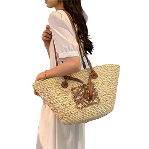 French rattan straw bag sling purse Pastoral style woven tote bags seaside holiday handbag raffia straw bags