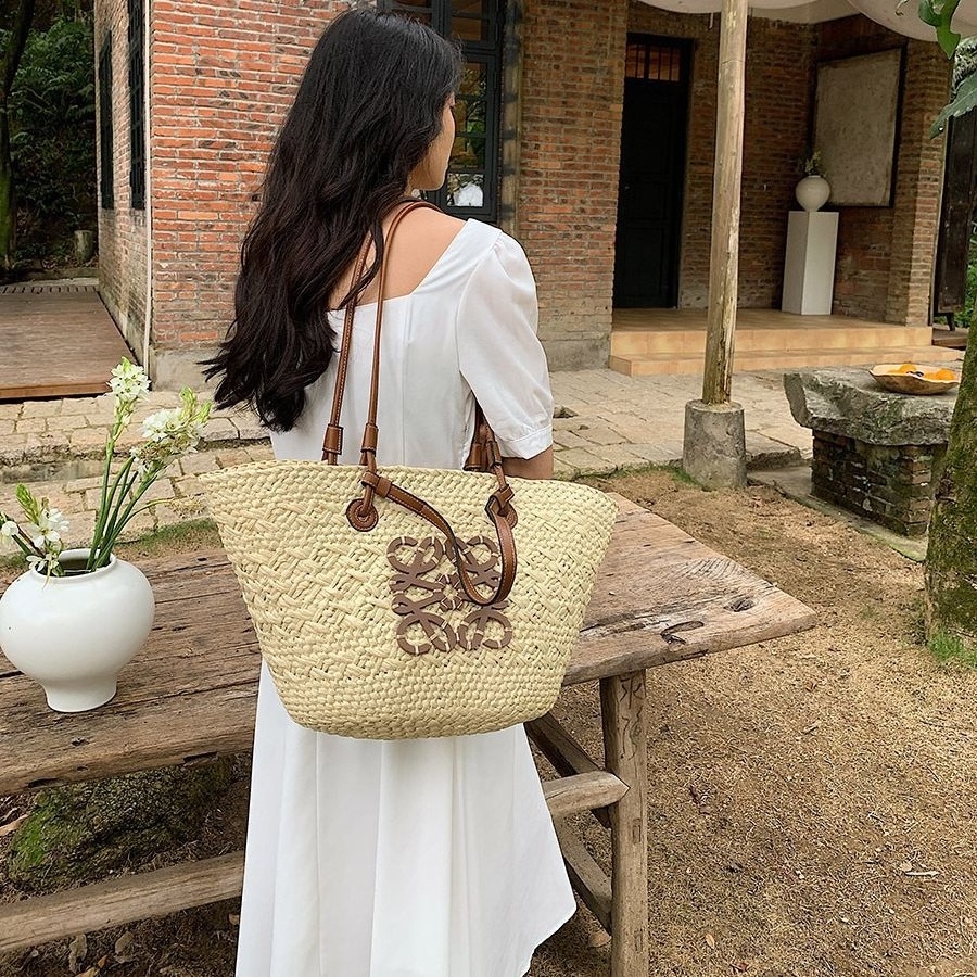 French rattan straw bag sling purse Pastoral style woven tote bags seaside holiday handbag raffia straw bags