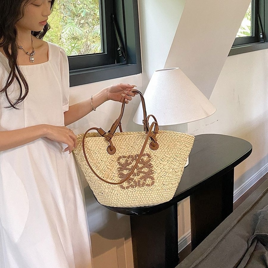 French rattan straw bag sling purse Pastoral style woven tote bags seaside holiday handbag raffia straw bags