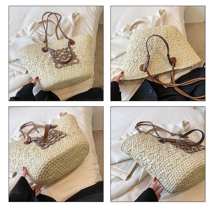 French rattan straw bag sling purse Pastoral style woven tote bags seaside holiday handbag raffia straw bags