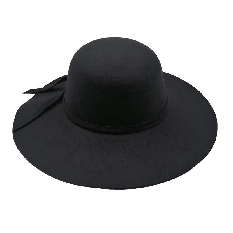 2022 Winter elegant woolen top hat fashion big brim felt hat Wide brim fedora hats women wholesale