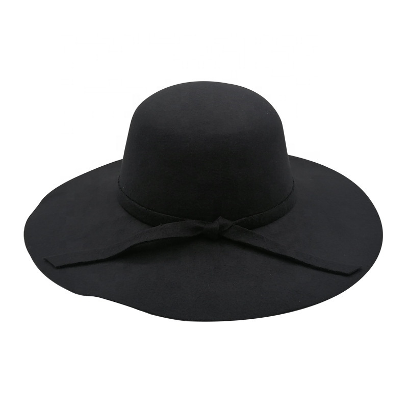 2022 Winter elegant woolen top hat fashion big brim felt hat Wide brim fedora hats women wholesale