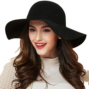 2022 Winter elegant woolen top hat fashion big brim felt hat Wide brim fedora hats women wholesale