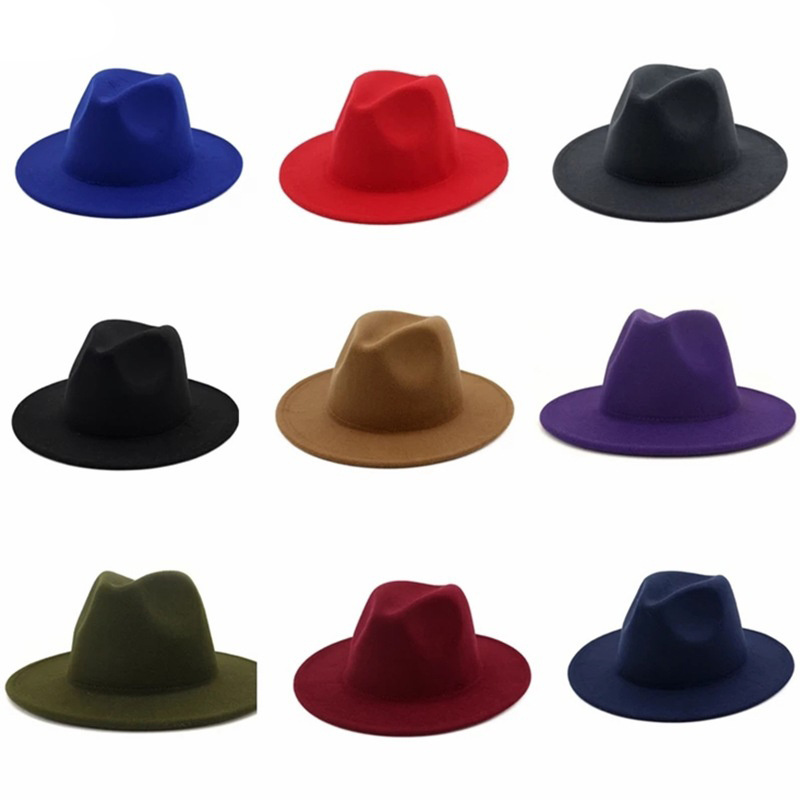 Wholesale Vintage woolen top hats women wool fedora large flat brims cowboy felt hats blanks