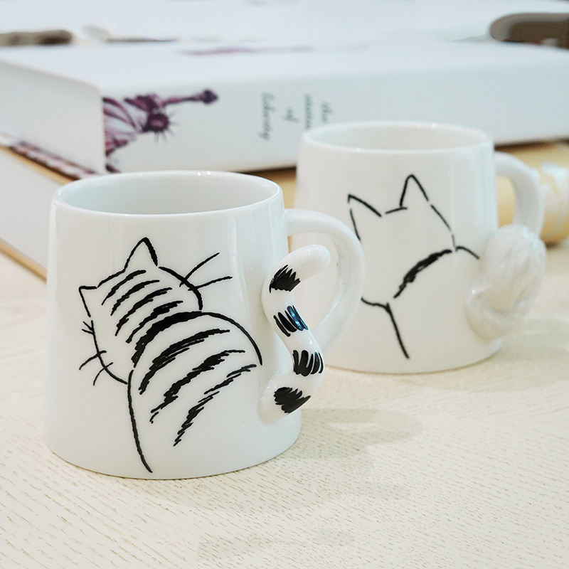 Wholesale 3D Cartoon Dog Cat Animal Mugs With Logo Ceramic Cup White Porcelain Cute Coffee Tea Cup