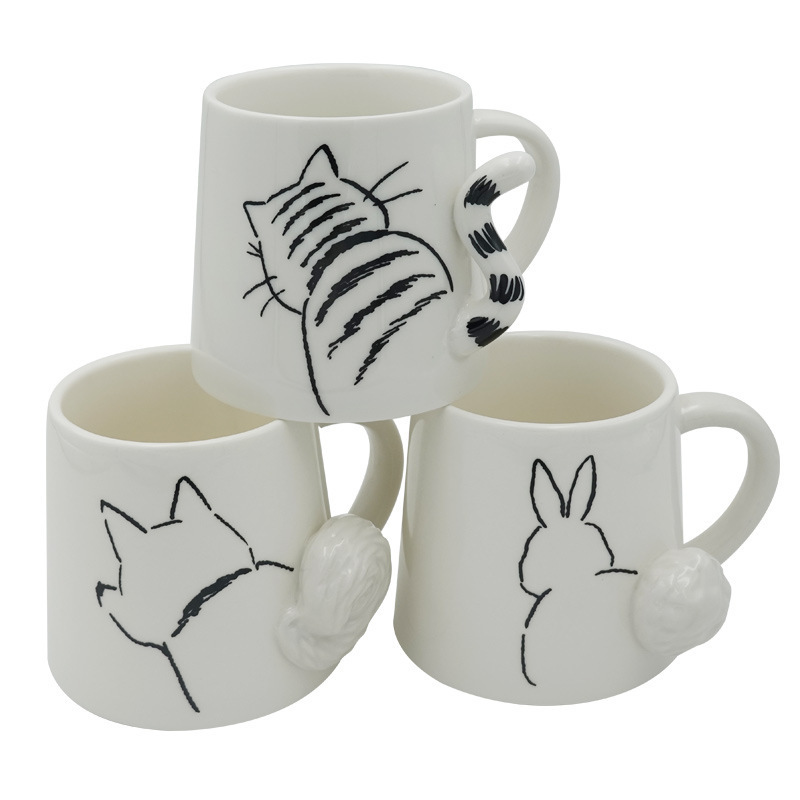 Wholesale 3D Cartoon Dog Cat Animal Mugs With Logo Ceramic Cup White Porcelain Cute Coffee Tea Cup