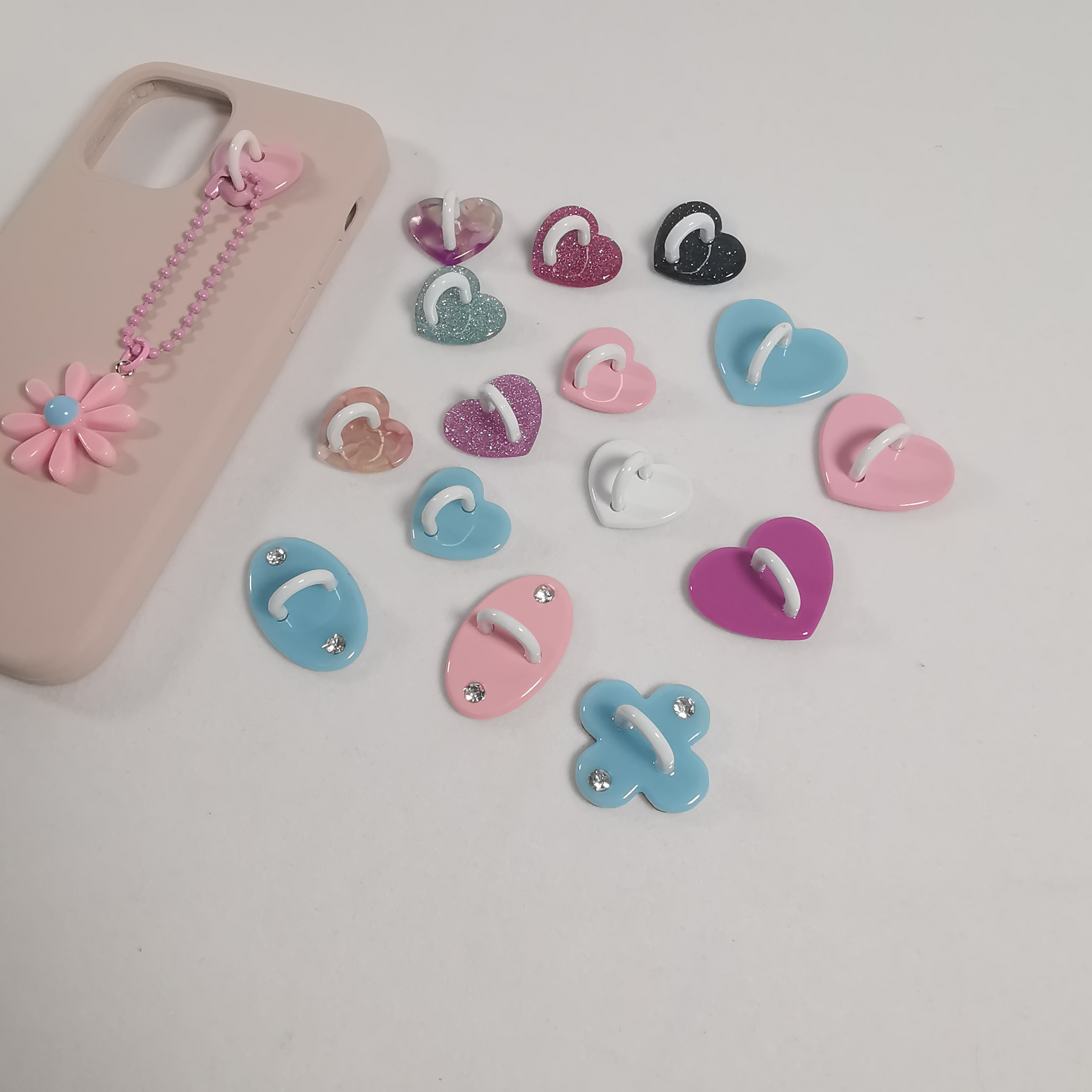 custom Creamy Love Ellipse Quadrupe Mobile Phone Hook with  adhesive sticker