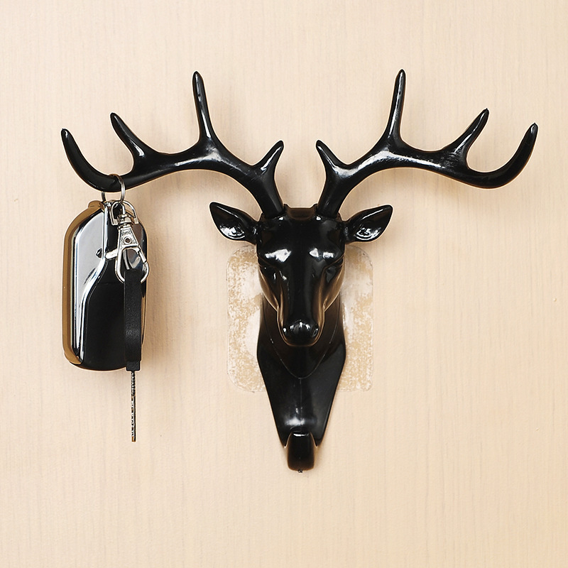 Animal Deer Head Wall Hook Black Creative Antler Home Decoration Resin Hook For Key Personality plastic hook