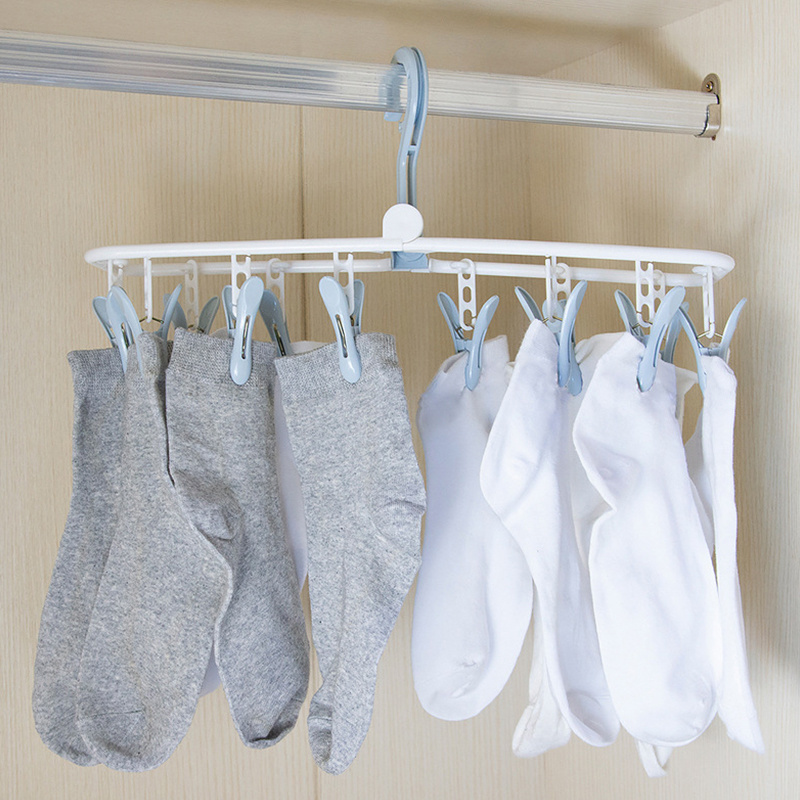 Promotional Multi-function Folding Drying Plastic Hanger Windproof And Non-slip Multi-clip Baby Socks Drying Rack hooks rail