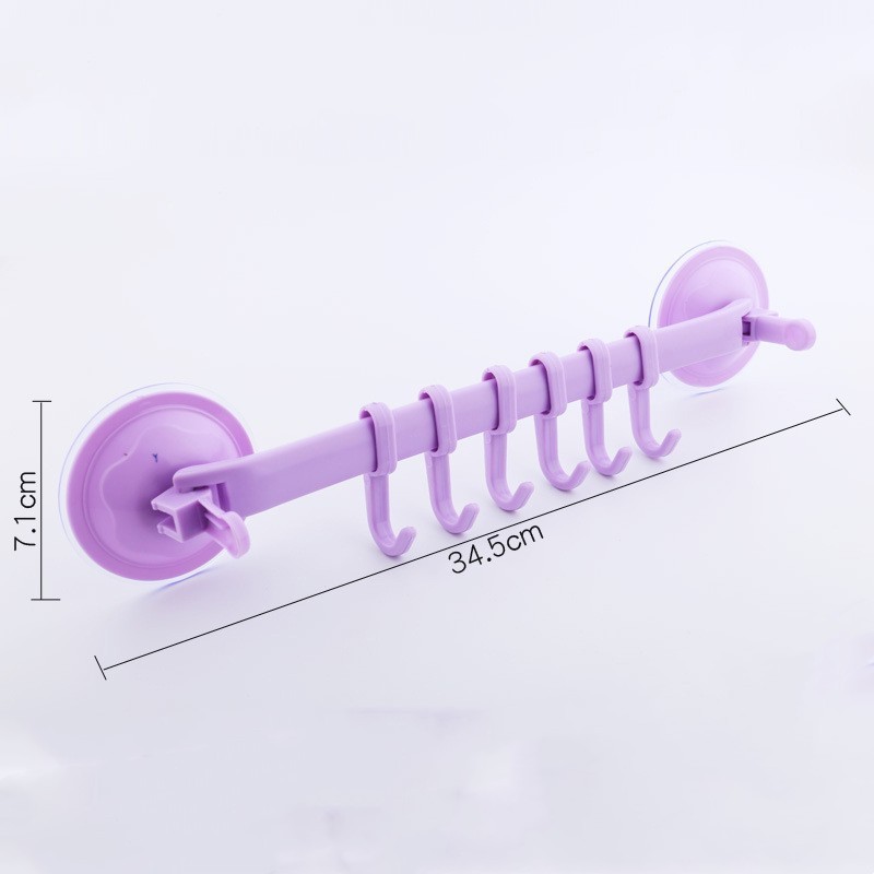 Strong suction cup six hook free punching toilet bathroom towel hanging rack hanging clothes plastic hook