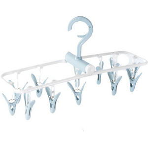 Promotional Multi-function Folding Drying Plastic Hanger Windproof And Non-slip Multi-clip Baby Socks Drying Rack hooks rail