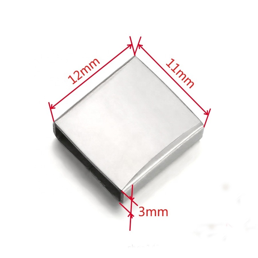 wholesale 10mm Stainless steel square slider blank charms for mesh keeper bracelet