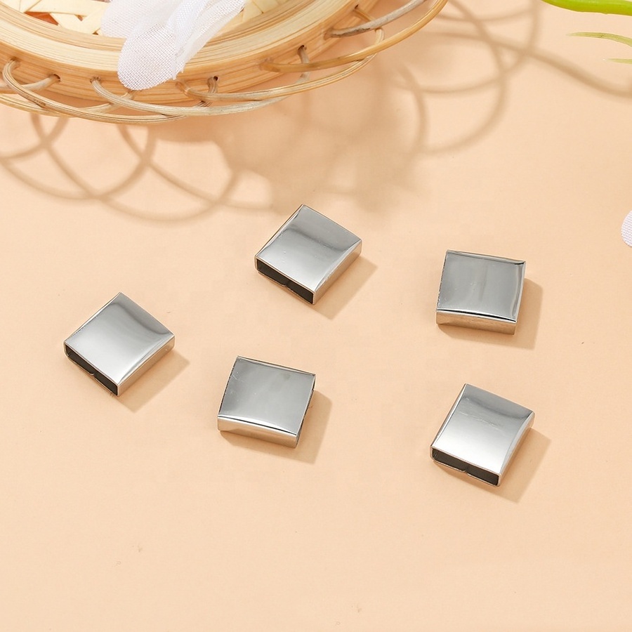 wholesale 10mm Stainless steel square slider blank charms for mesh keeper bracelet