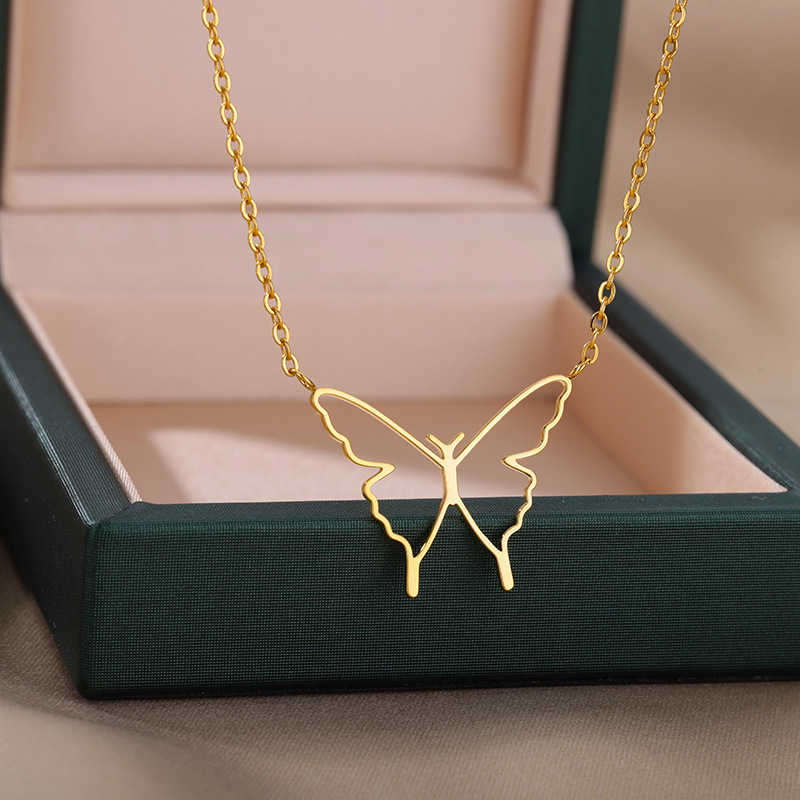 Shiny Personality Hollow Butterfly 18K Gold Plated Necklace Female Neck Jewelry Stainless Steel Butterflies Necklace Choker