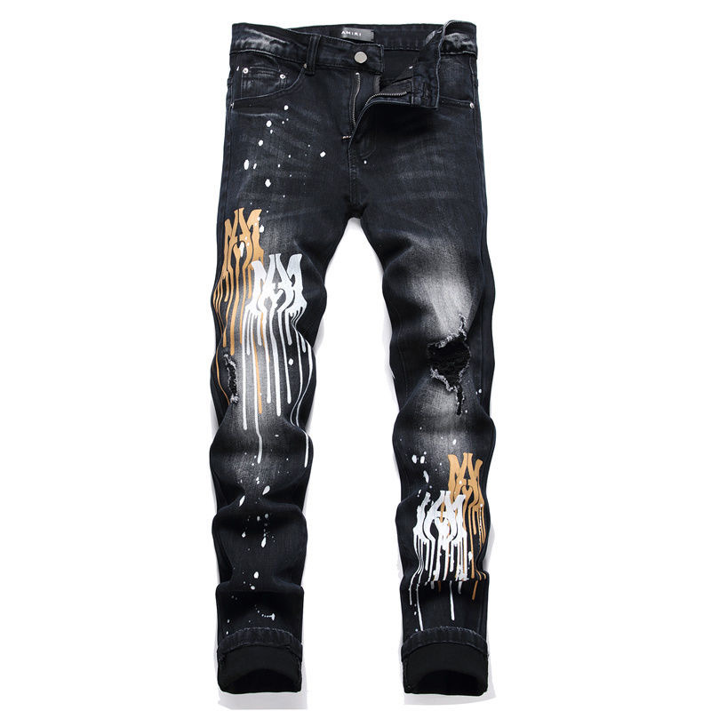 Promotional High Street Men's Ripped Slim Denim Trousers Mixed With  Small Legs Destroyed Jeans Men Vestidos En Jean