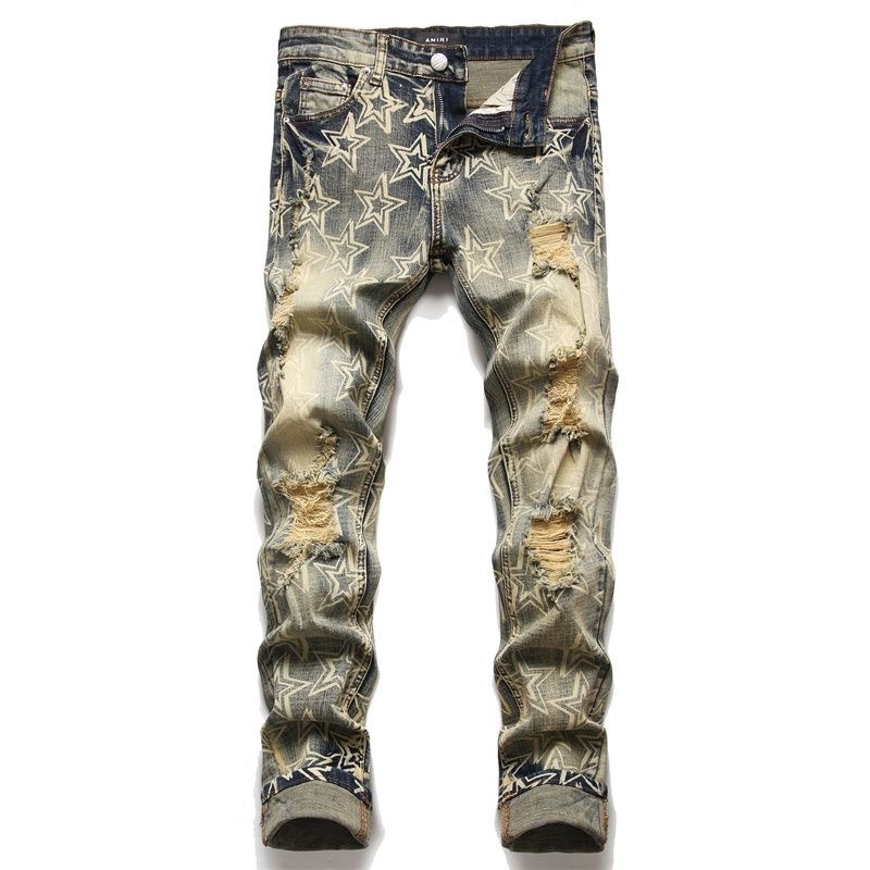 Promotional High Street Men's Ripped Slim Denim Trousers Mixed With  Small Legs Destroyed Jeans Men Vestidos En Jean