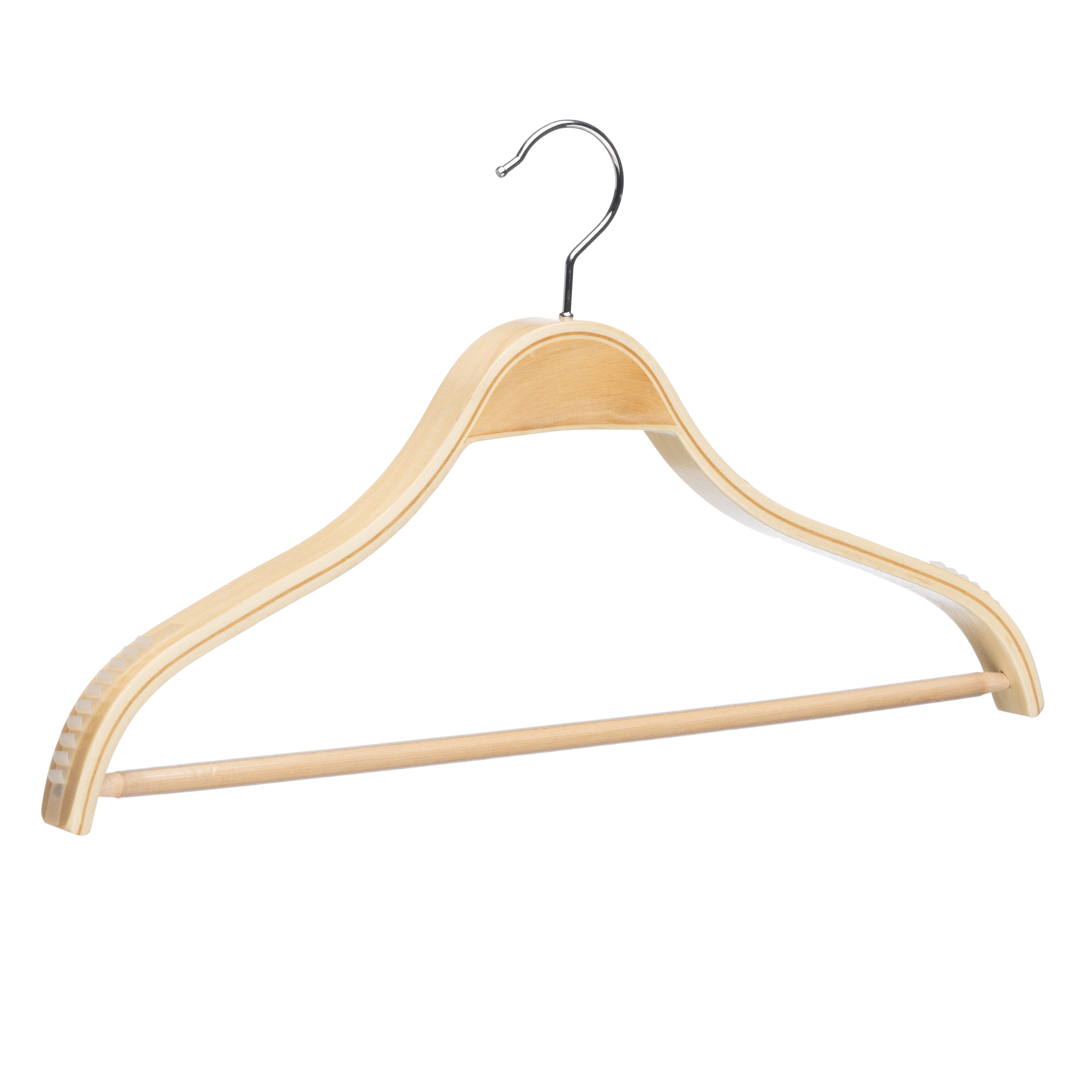 LEEKING Customized logo high quality wooden suit hanger wide shoulder non-slip coat hangers with pants pole