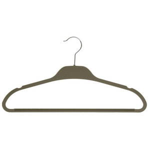 LEEKING High quality custom LOGO multifunctional gray anti slip flocking hanger velvet plastic bendable hanger