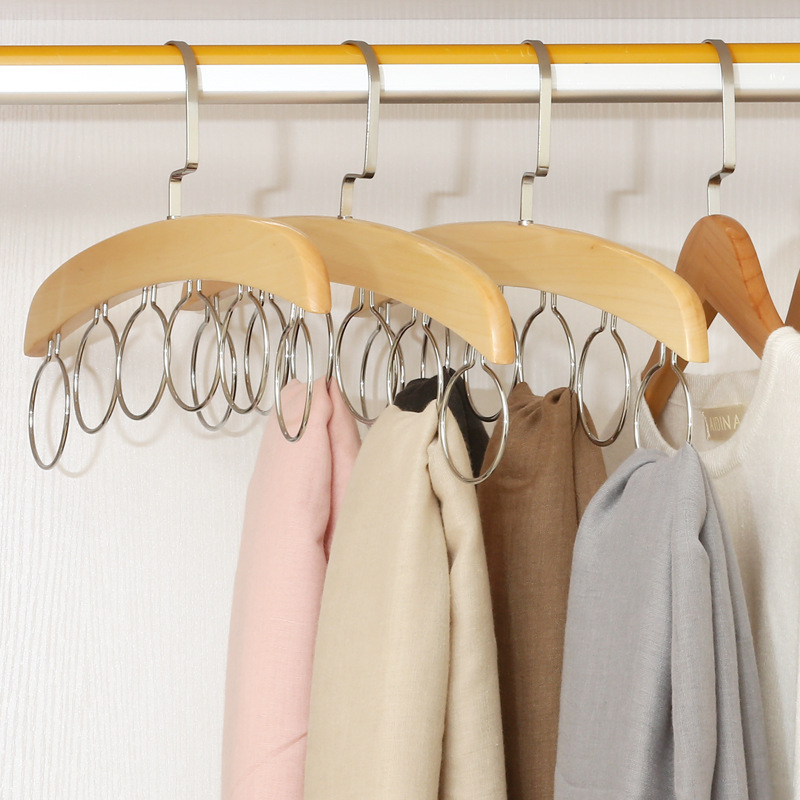 LEEKING Factory direct sales high quality multifunctional wooden metal hangers towel and tie storage rack with 6 metal rings