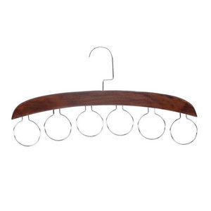 LEEKING Factory direct sales high quality multifunctional wooden metal hangers towel and tie storage rack with 6 metal rings