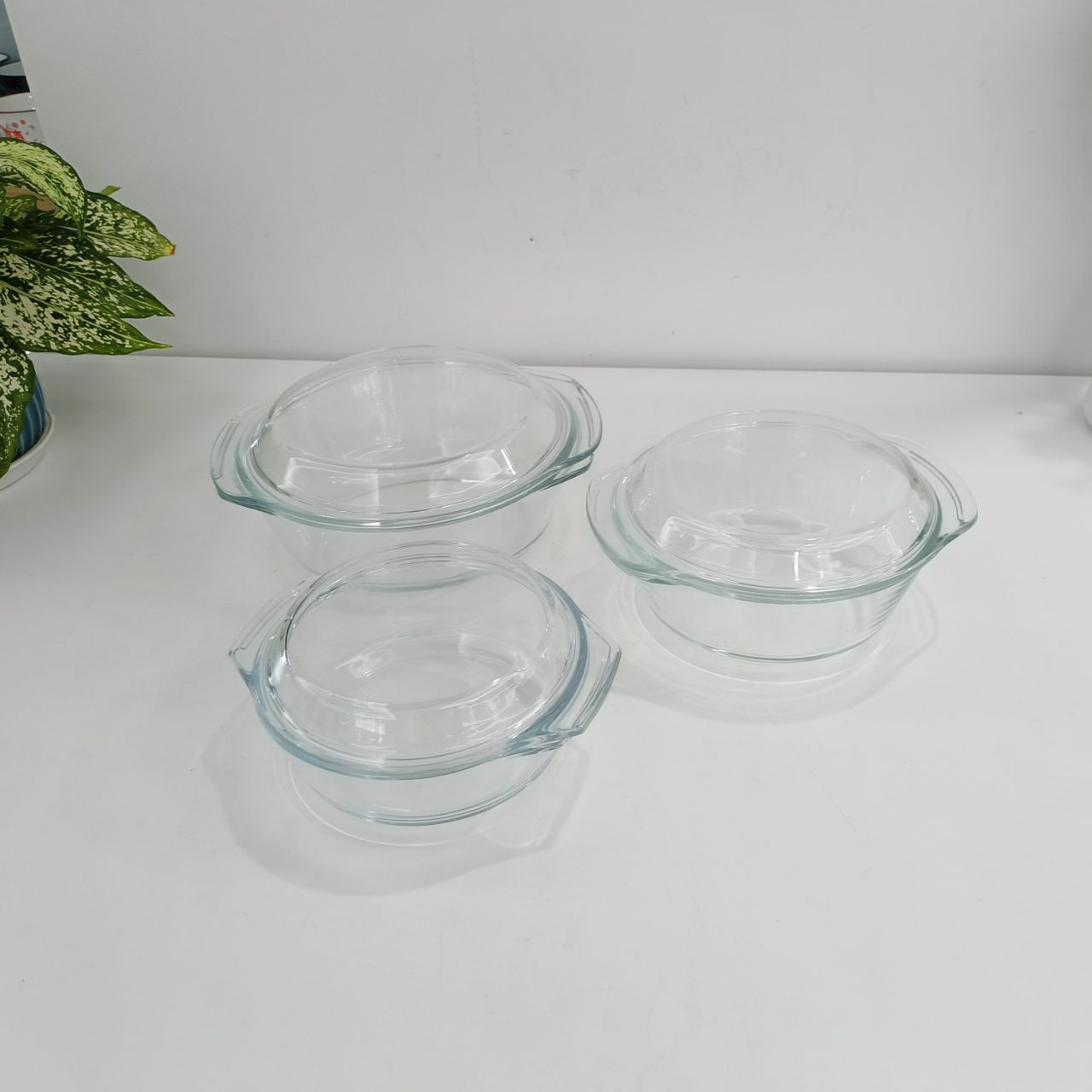 BOYANG High Borosilicate Clear Round Glass Casserole Covered Glass Casserole with Lid Deep Plate