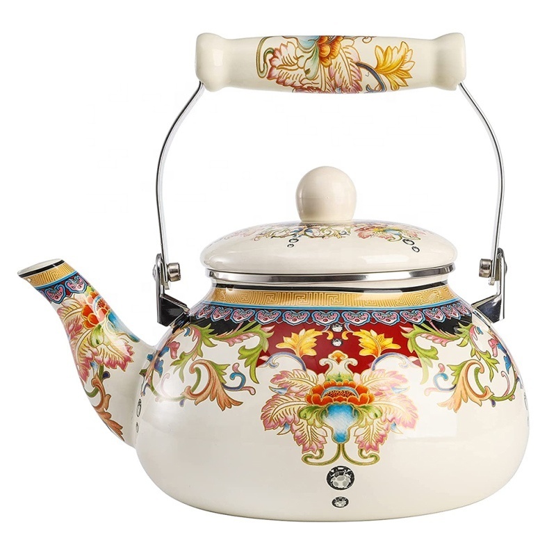 2.5L Classical Style Enamel Coffee Pot Kettle Teapot Milk Bottle Gas Cooker Whistling Water Boil