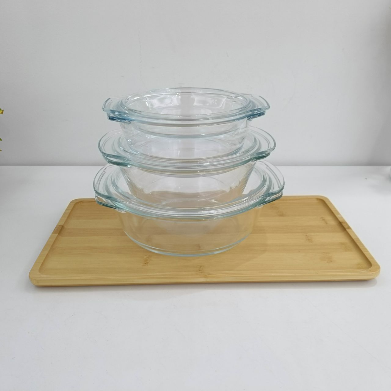 BOYANG High Borosilicate Clear Round Glass Casserole Covered Glass Casserole with Lid Deep Plate