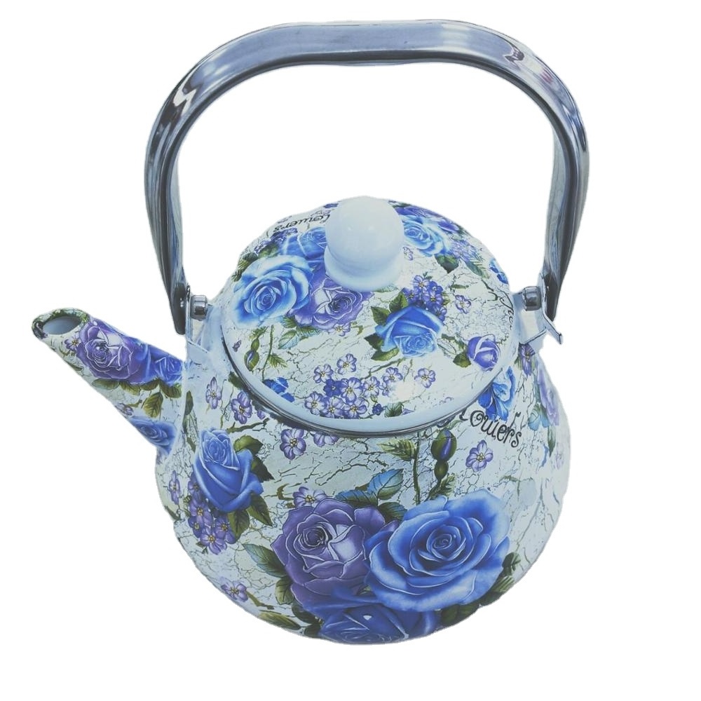 white coffee healthy enamel tea kettle with blue flower