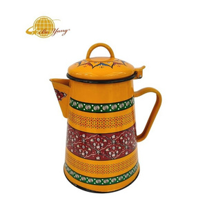 Boyang New arrival  enamel kettle customized flower design high capacity orange tea kettle handle pot