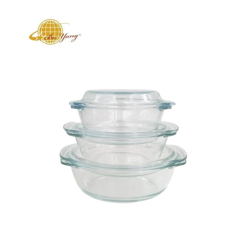 BOYANG High Borosilicate Clear Round Glass Casserole Covered Glass Casserole with Lid Deep Plate