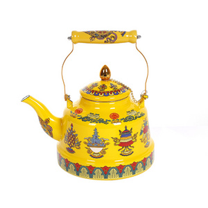 Customized Good Quality Vintage Chinese Enamel Teapot Enamel Teapot Bell Shaped Kettle Yellow Enamel Kettle