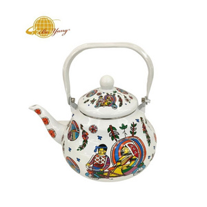 Boyang 2022 New customize printing coffee metal  enamel coated kettle teapot