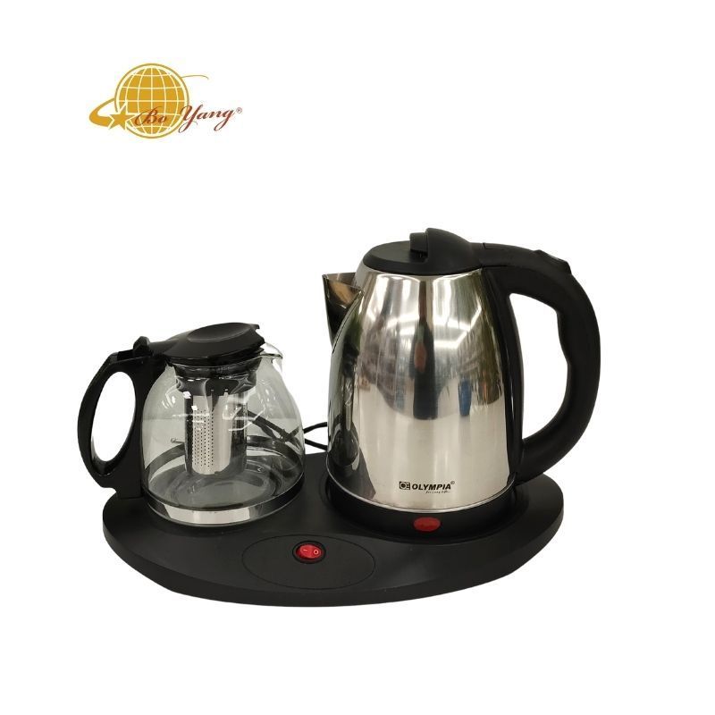 Boyang Classical 2L electric kettle  household glass 2 in 1 tea kettle set with tray stainless steel jug electric tea pot set